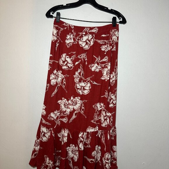 ZARA Red Floral Ruffle Midi Skirt – Size Small - Picture 8 of 10